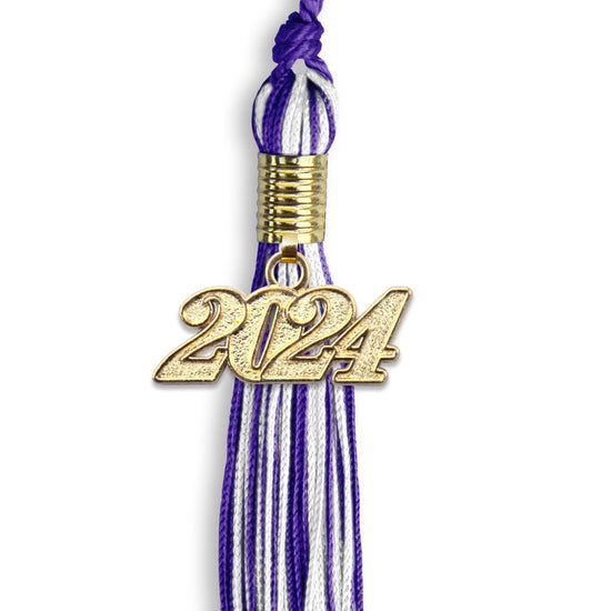 Purple/White Mixed Color Graduation Tassel with Gold Bling Charm by Wholesale Grad Supply