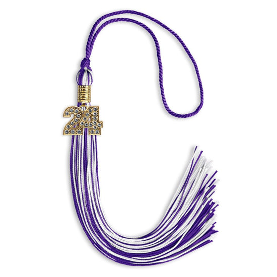 Purple/White Mixed Color Graduation Tassel with Gold Bling Charm by Wholesale Grad Supply