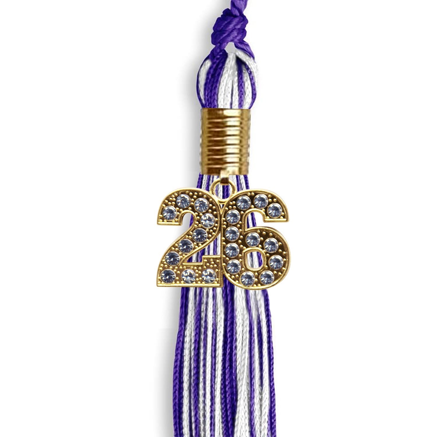Purple/White Mixed Color Graduation Tassel with Gold Bling Charm by Wholesale Grad Supply