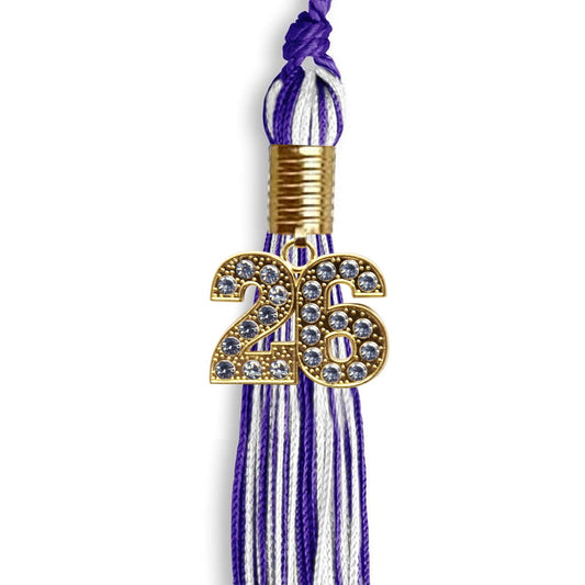 Purple/White Mixed Color Graduation Tassel with Gold Bling Charm by Wholesale Grad Supply