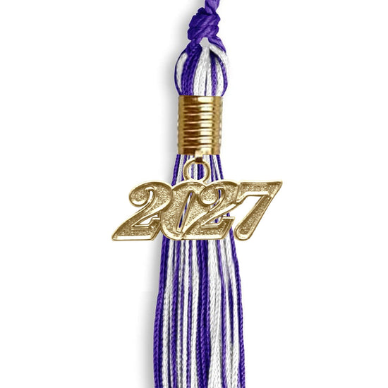 Purple/White Mixed Color Graduation Tassel with Gold Bling Charm by Wholesale Grad Supply