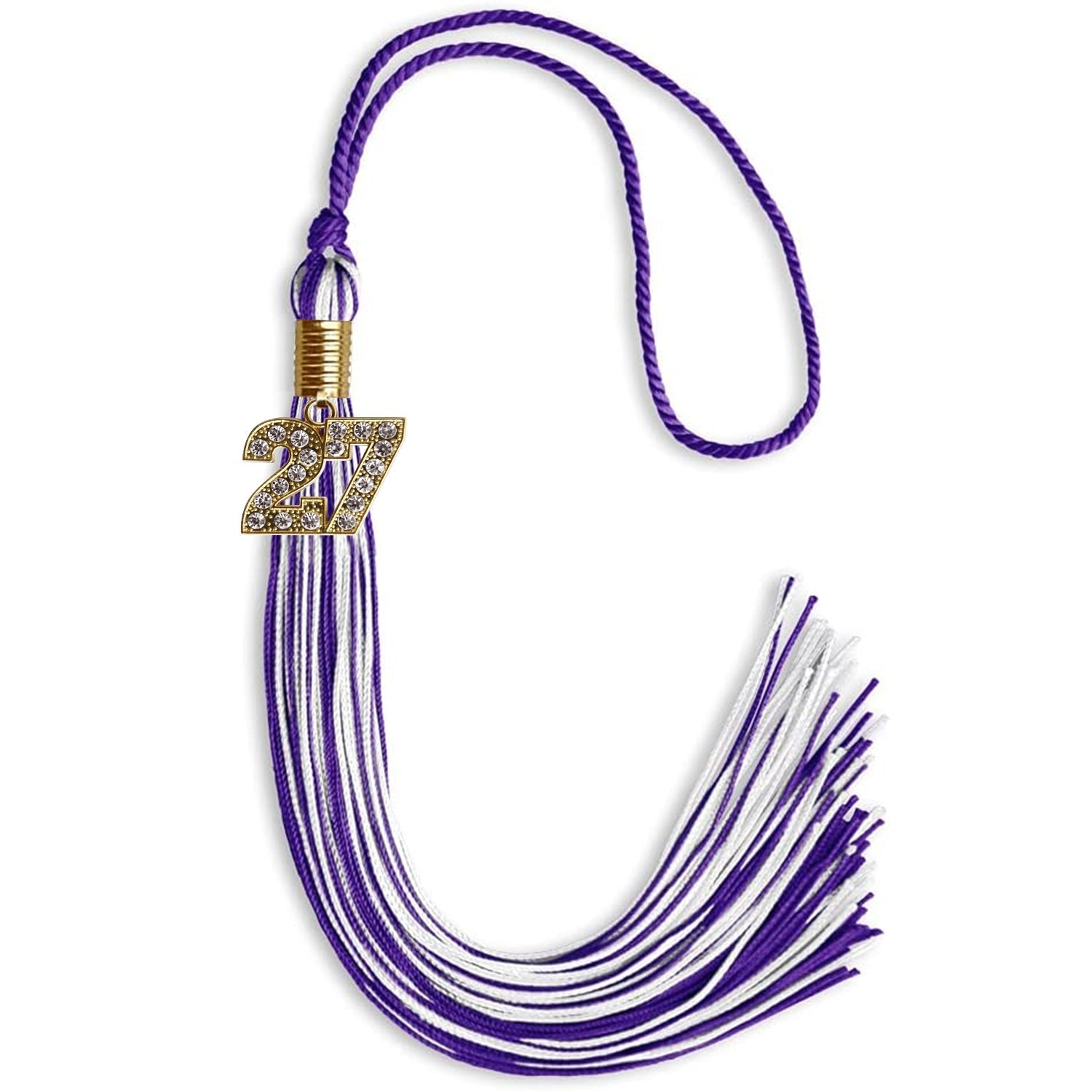 Purple/White Mixed Color Graduation Tassel with Gold Bling Charm by Wholesale Grad Supply