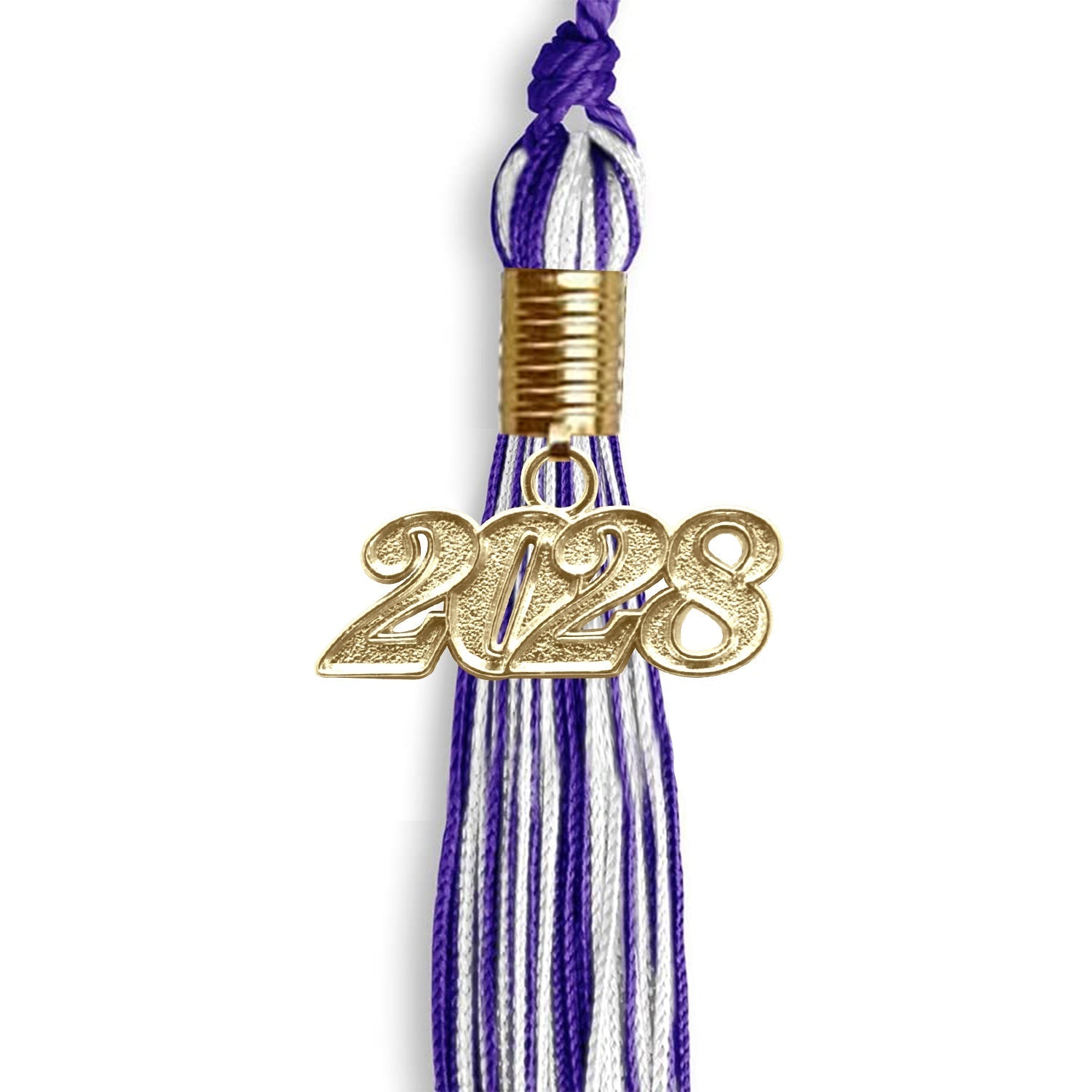 Purple/White Mixed Color Graduation Tassel with Gold Bling Charm by Wholesale Grad Supply