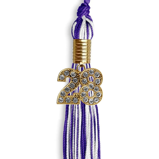 Purple/White Mixed Color Graduation Tassel with Gold Bling Charm by Wholesale Grad Supply
