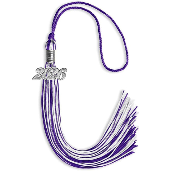 Purple/White Mixed Color Graduation Tassel with Silver Bling Charm by Wholesale Grad Supply