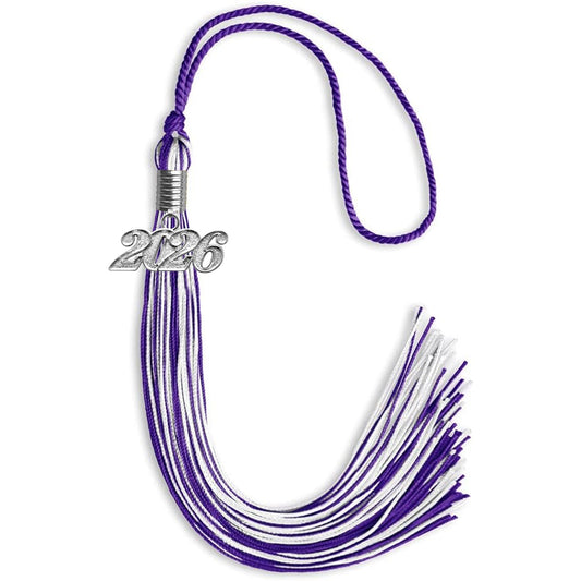 Purple/White Mixed Color Graduation Tassel with Silver Bling Charm by Wholesale Grad Supply