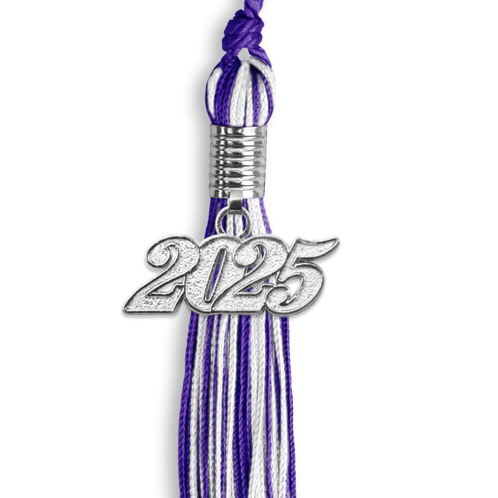 Purple/White Mixed Color Graduation Tassel with Silver Bling Charm by Wholesale Grad Supply