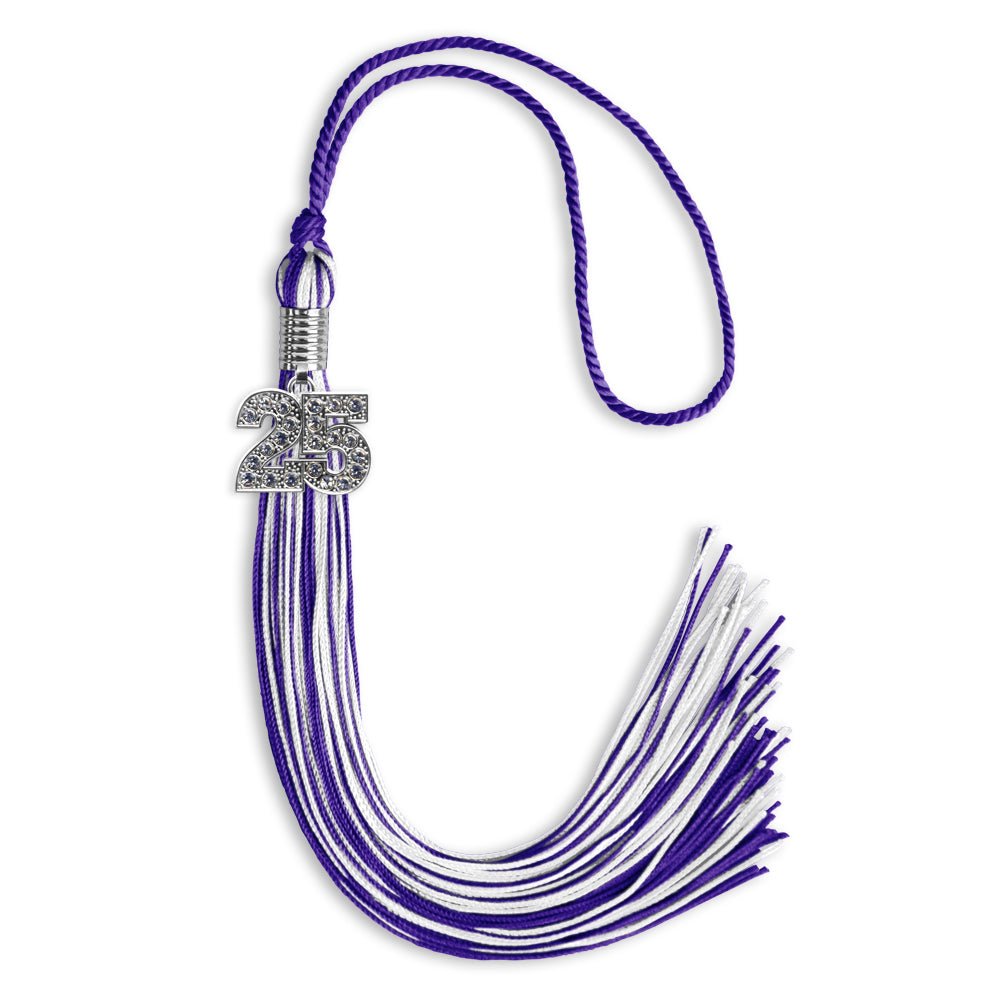 Purple/White Mixed Color Graduation Tassel with Silver Bling Charm by Wholesale Grad Supply