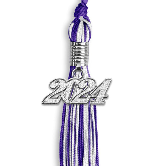 Purple/White Mixed Color Graduation Tassel with Silver Bling Charm by Wholesale Grad Supply