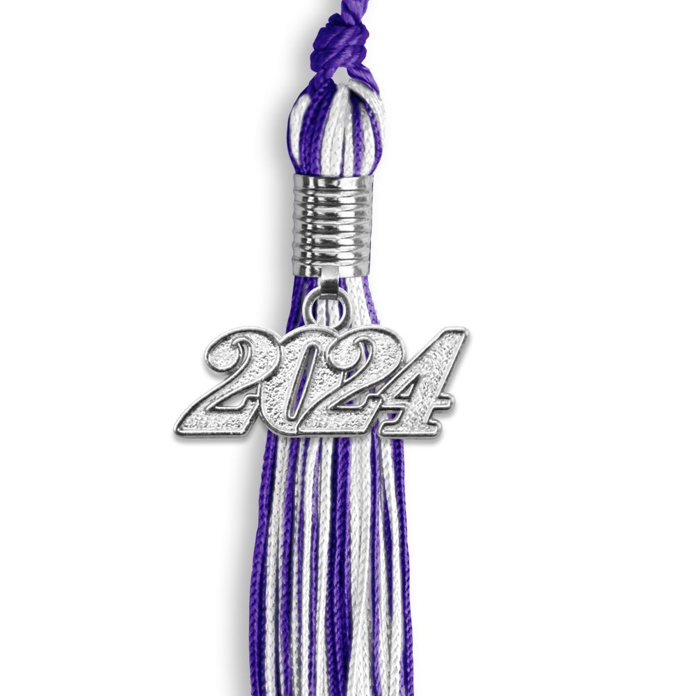 Purple/White Mixed Color Graduation Tassel with Silver Bling Charm by Wholesale Grad Supply