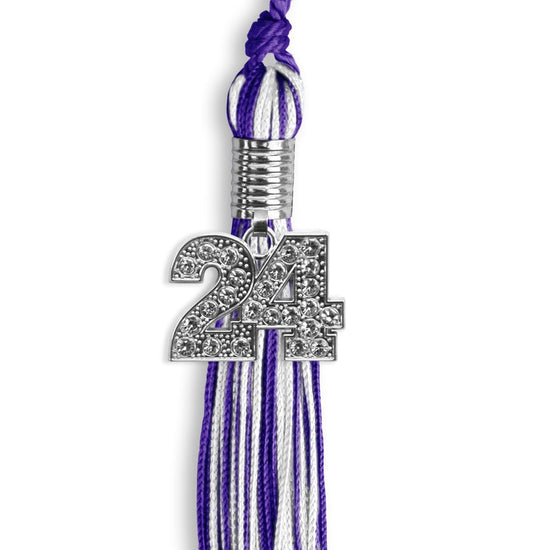 Purple/White Mixed Color Graduation Tassel with Silver Bling Charm by Wholesale Grad Supply