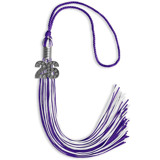 Purple/White Mixed Color Graduation Tassel with Silver Bling Charm by Wholesale Grad Supply