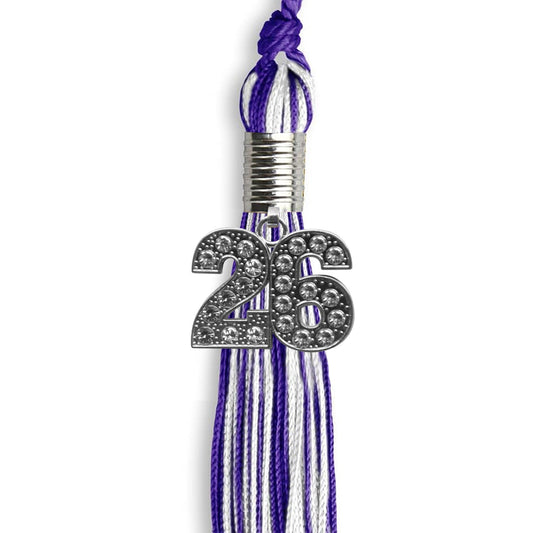 Purple/White Mixed Color Graduation Tassel with Silver Bling Charm by Wholesale Grad Supply