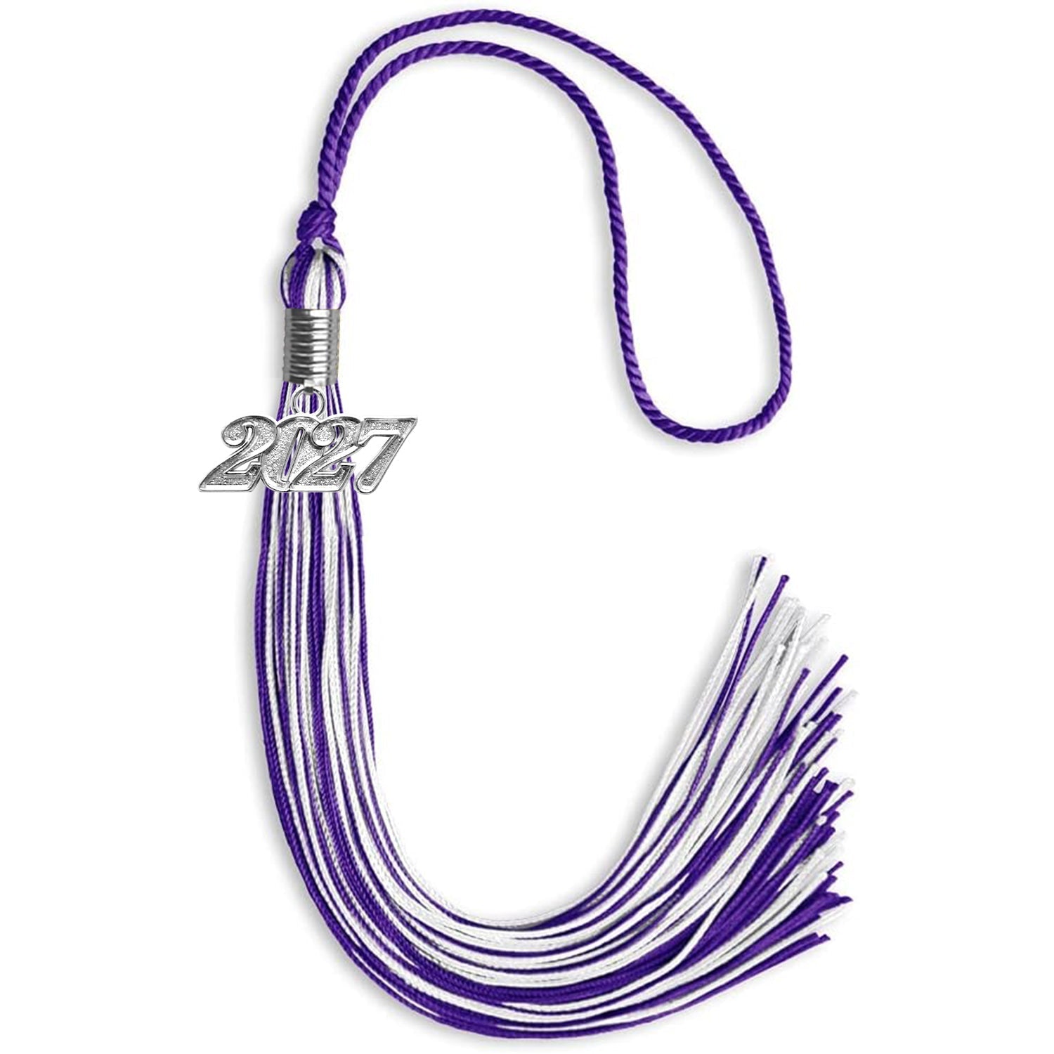 Purple/White Mixed Color Graduation Tassel with Silver Bling Charm by Wholesale Grad Supply