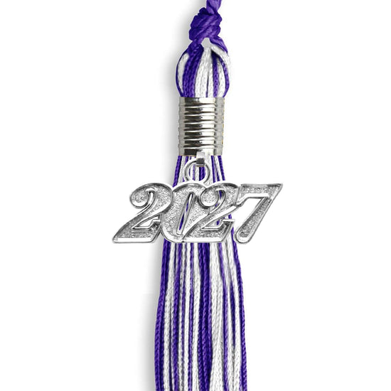 Purple/White Mixed Color Graduation Tassel with Silver Bling Charm by Wholesale Grad Supply