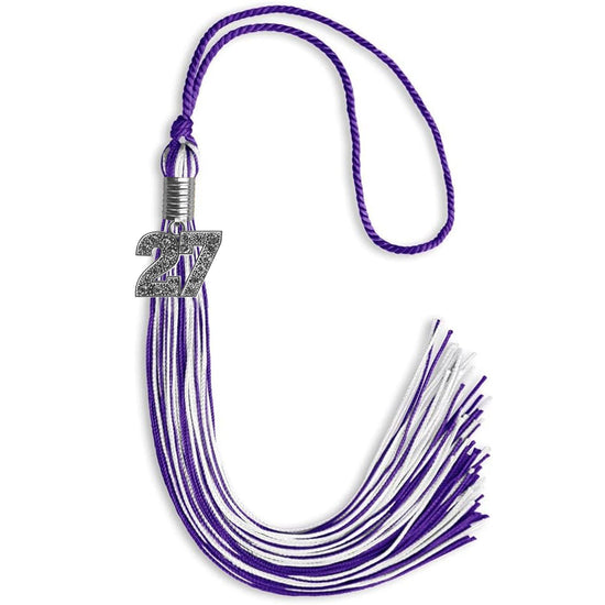 Purple/White Mixed Color Graduation Tassel with Silver Bling Charm by Wholesale Grad Supply