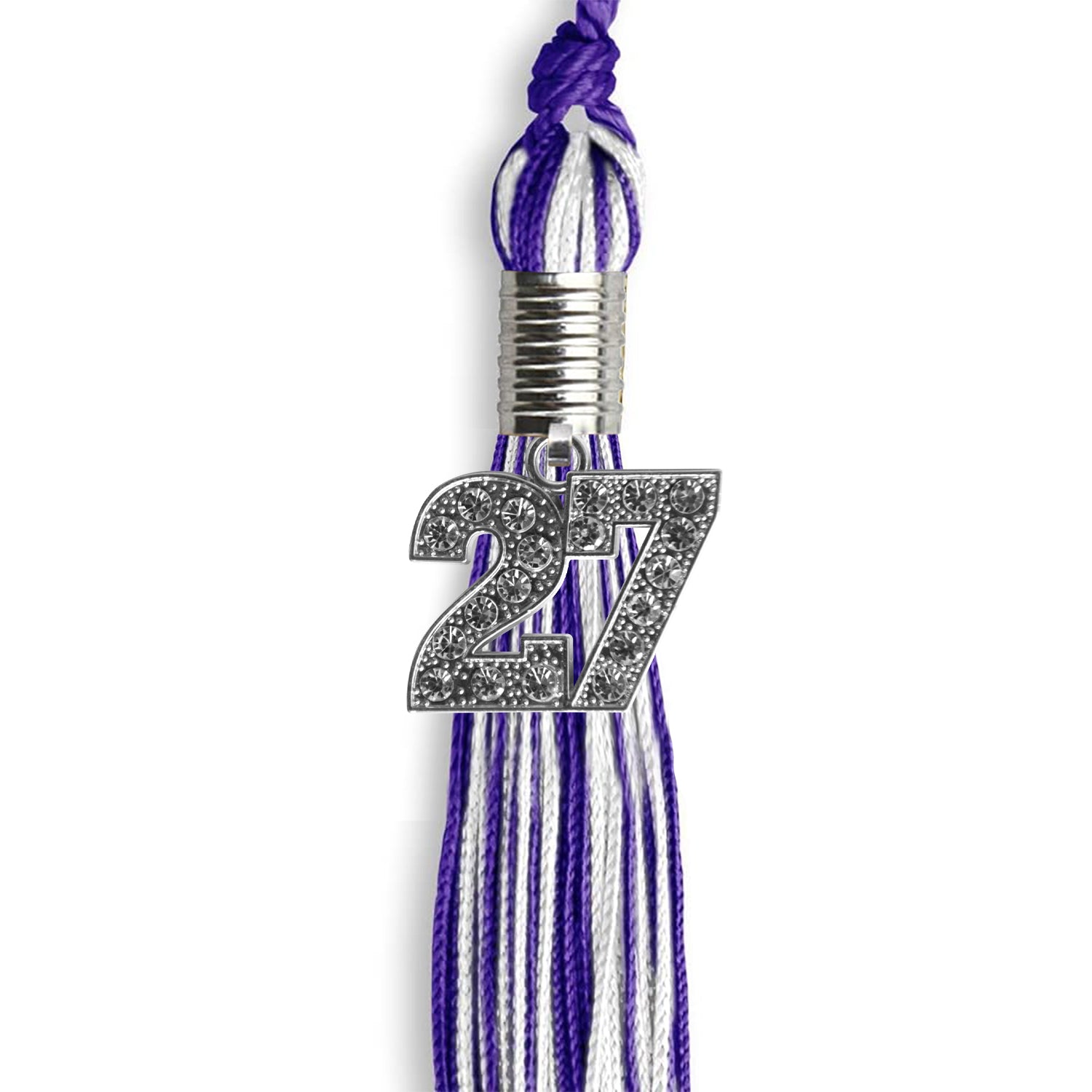 Purple/White Mixed Color Graduation Tassel with Silver Bling Charm by Wholesale Grad Supply