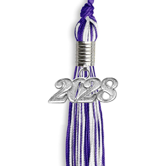 Purple/White Mixed Color Graduation Tassel with Silver Bling Charm by Wholesale Grad Supply