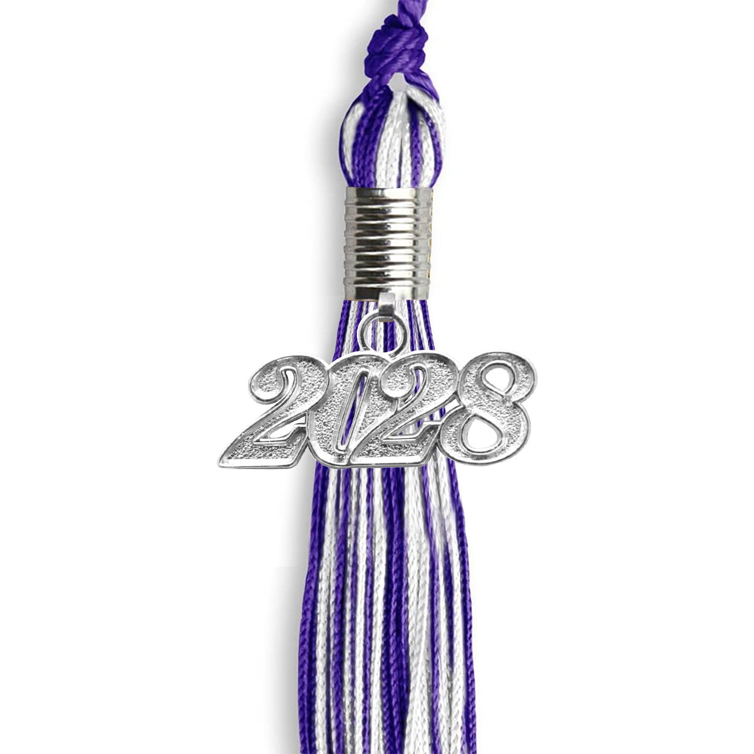 Purple/White Mixed Color Graduation Tassel with Silver Bling Charm by Wholesale Grad Supply