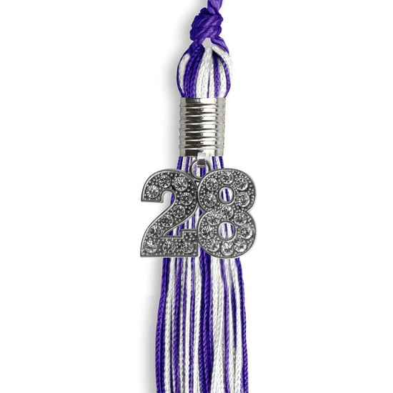Purple/White Mixed Color Graduation Tassel with Silver Bling Charm by Wholesale Grad Supply