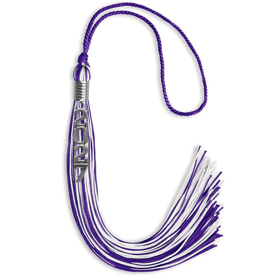 Purple/White Mixed Color Graduation Tassel with Stacked Silver Date Drop by Wholesale Grad Supply