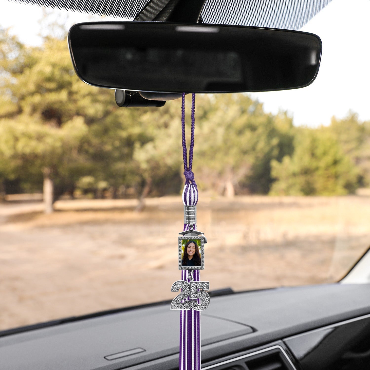 Purple/White Tassel with Photo Frame Charm and Bling Charm by Wholesale Grad Supply