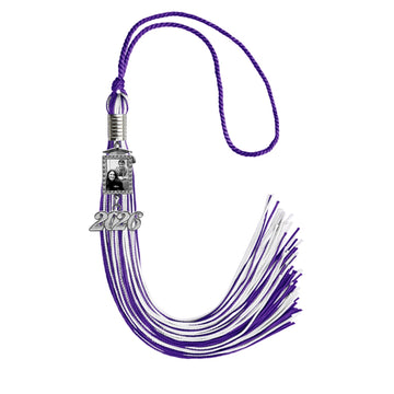 Purple/White Tassel with Photo Frame Charm and Year Date Drop by Wholesale Grad Supply