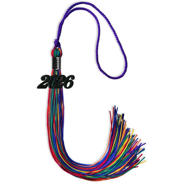 Rainbow Graduation Tassel with Black Bling Charm by Wholesale Grad Supply