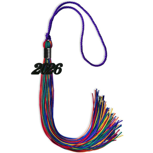 Rainbow Graduation Tassel with Black Bling Charm by Wholesale Grad Supply