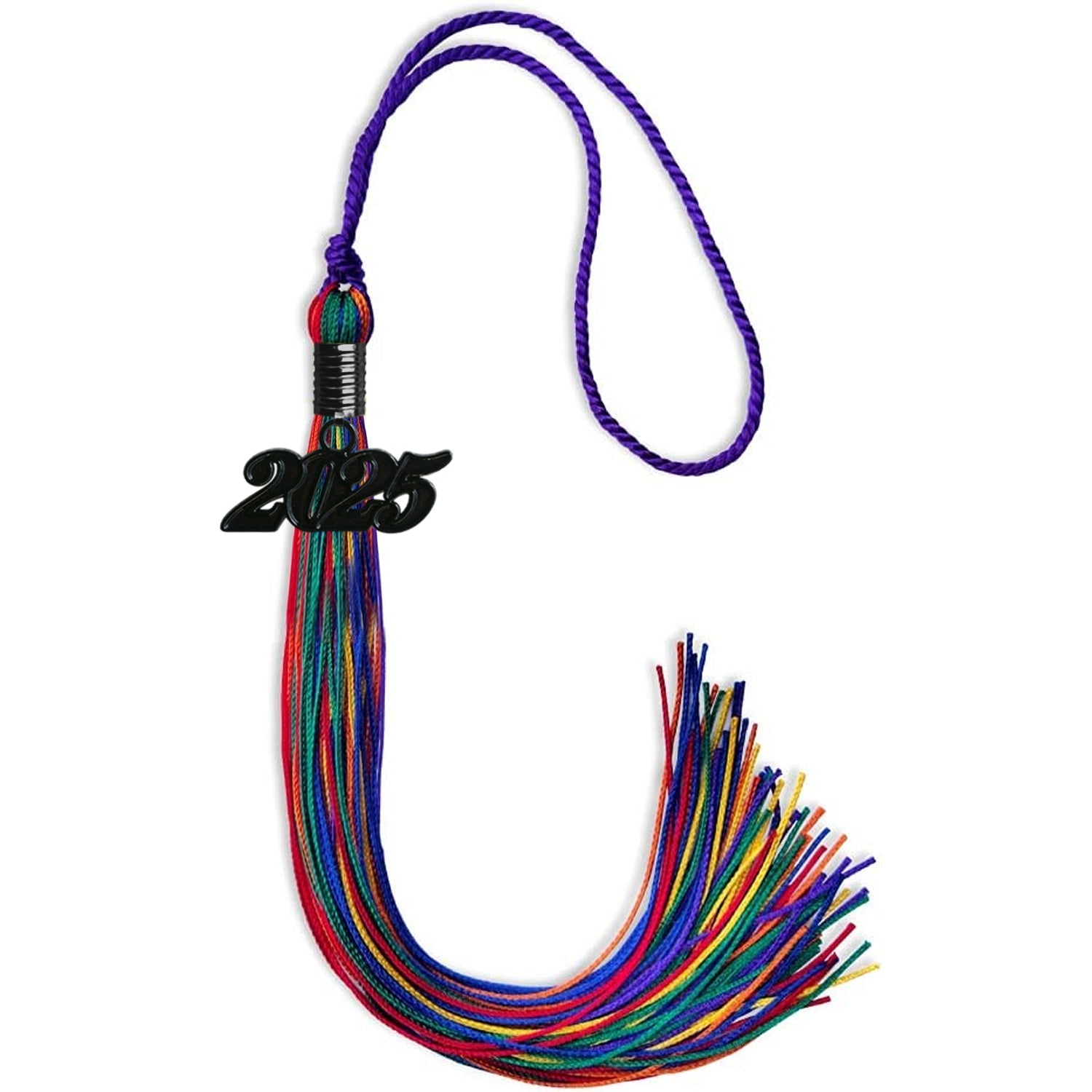 Rainbow Graduation Tassel with Black Bling Charm by Wholesale Grad Supply