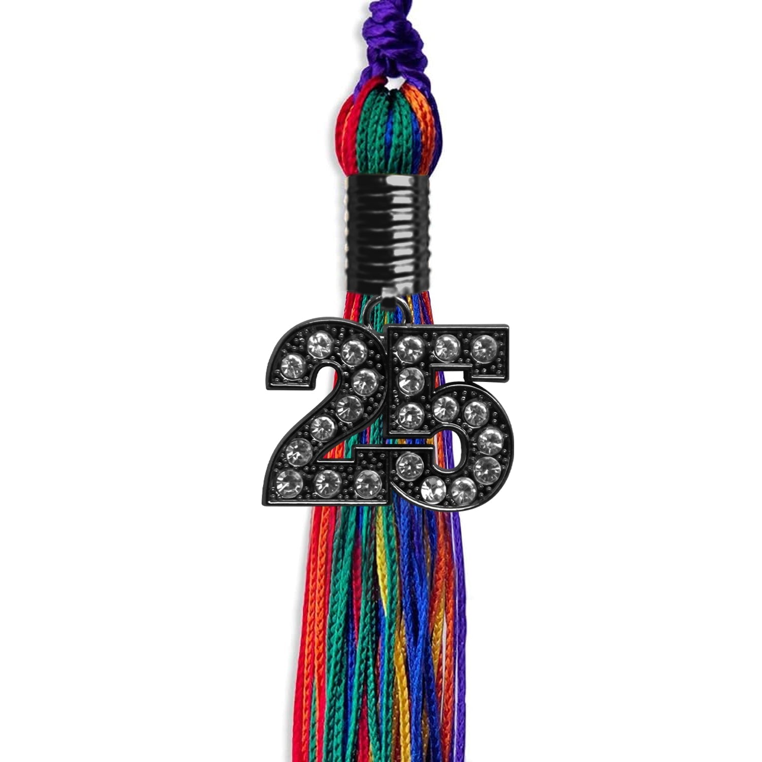 Rainbow Graduation Tassel with Black Bling Charm by Wholesale Grad Supply