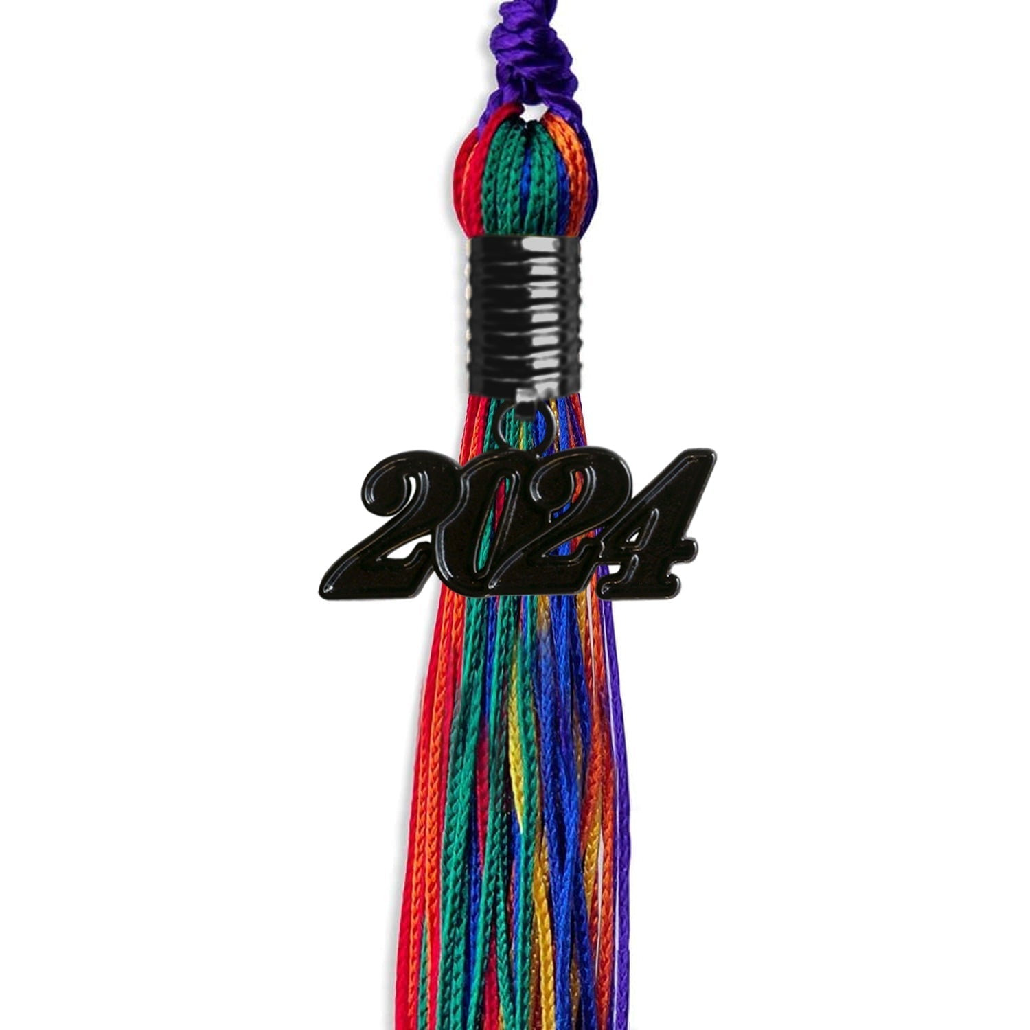 Rainbow Graduation Tassel with Black Bling Charm by Wholesale Grad Supply