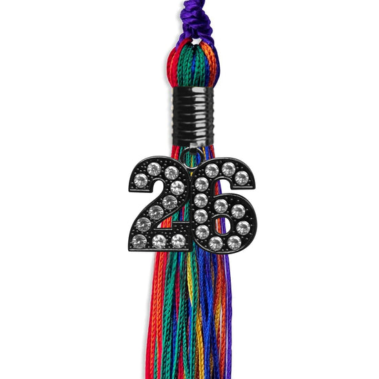 Rainbow Graduation Tassel with Black Bling Charm by Wholesale Grad Supply