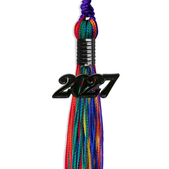 Rainbow Graduation Tassel with Black Bling Charm by Wholesale Grad Supply