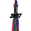 Rainbow Graduation Tassel with Black Bling Charm by Wholesale Grad Supply