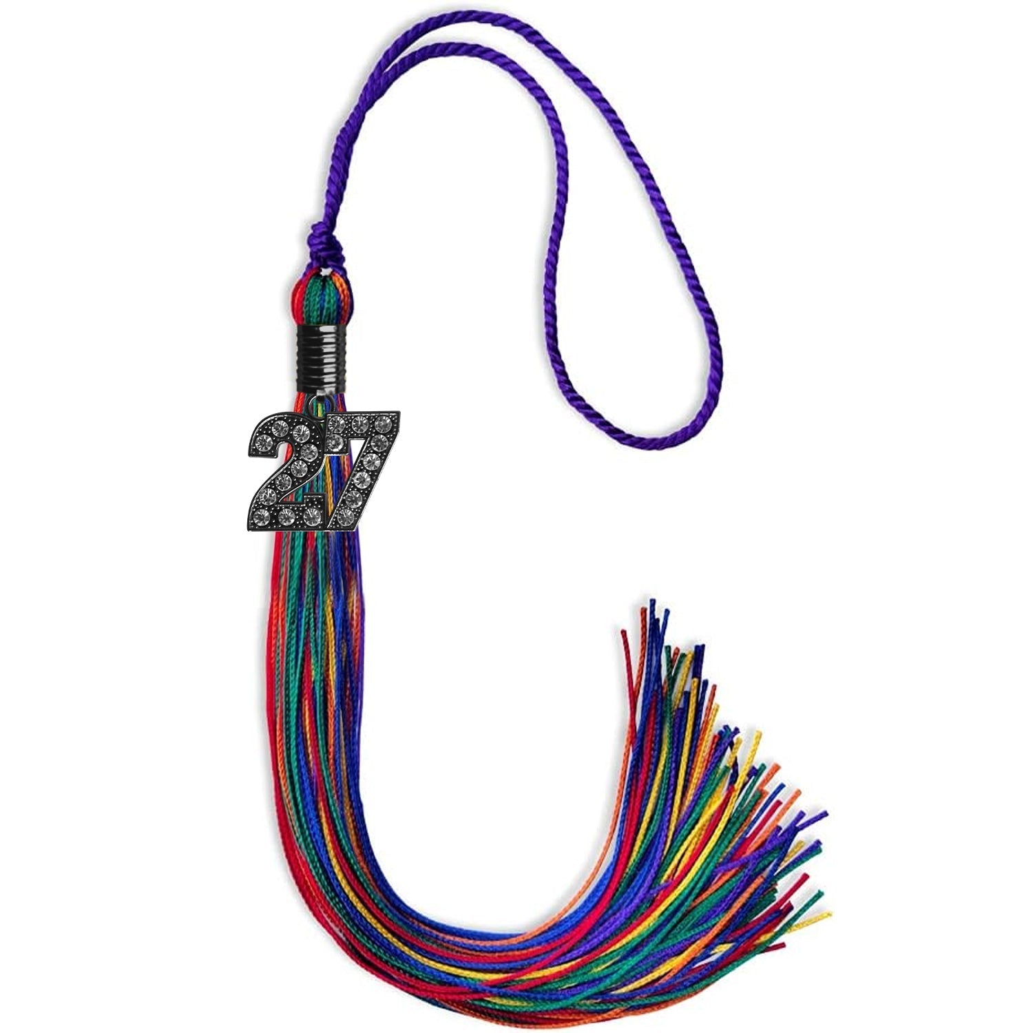Rainbow Graduation Tassel with Black Bling Charm by Wholesale Grad Supply