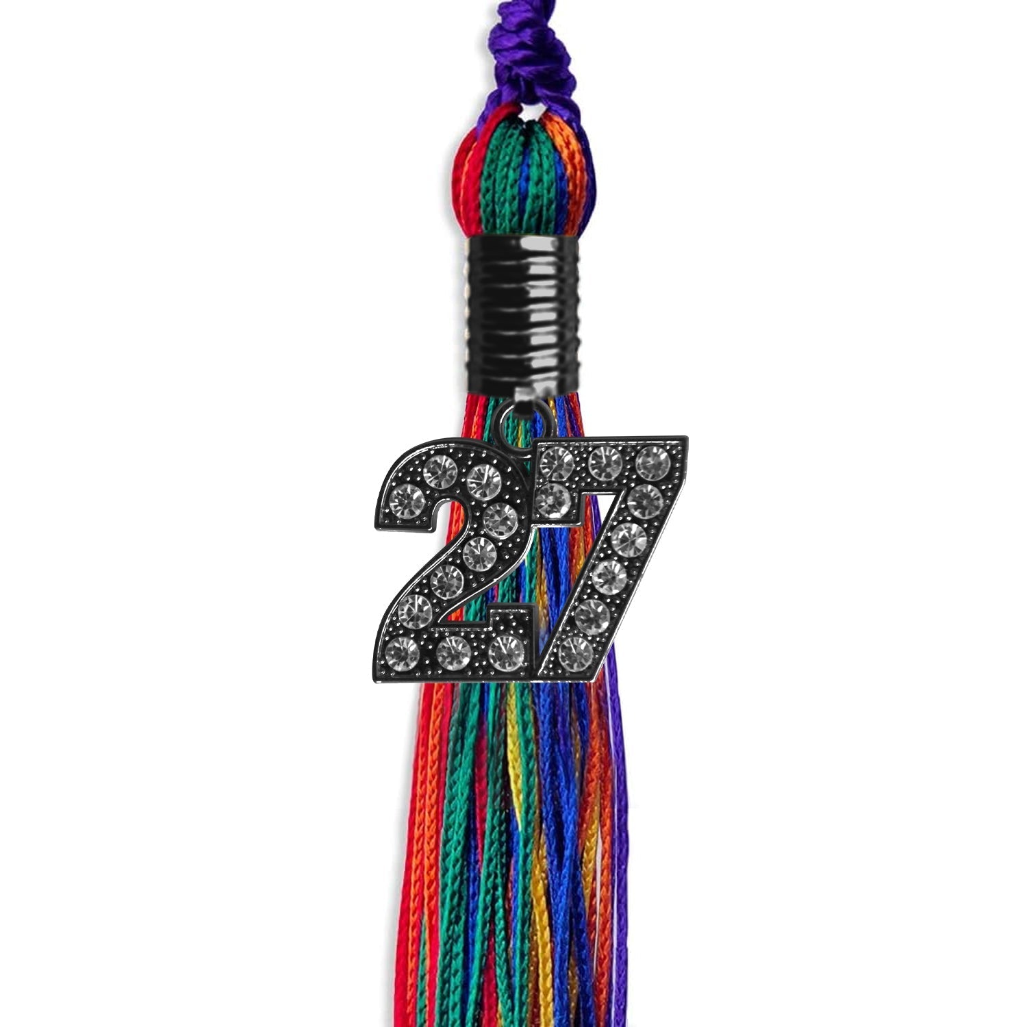 Rainbow Graduation Tassel with Black Bling Charm by Wholesale Grad Supply