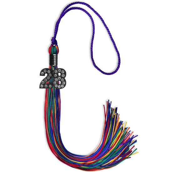 Rainbow Graduation Tassel with Black Bling Charm by Wholesale Grad Supply