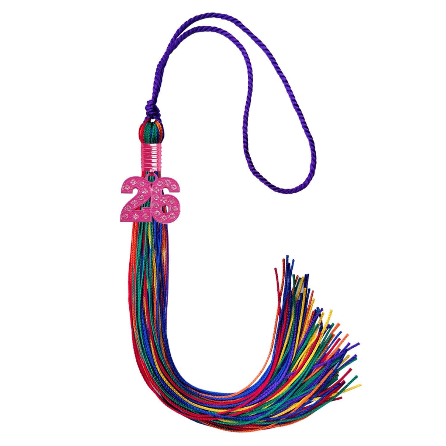Rainbow Graduation Tassel with Pink Bling Charm by Wholesale Grad Supply