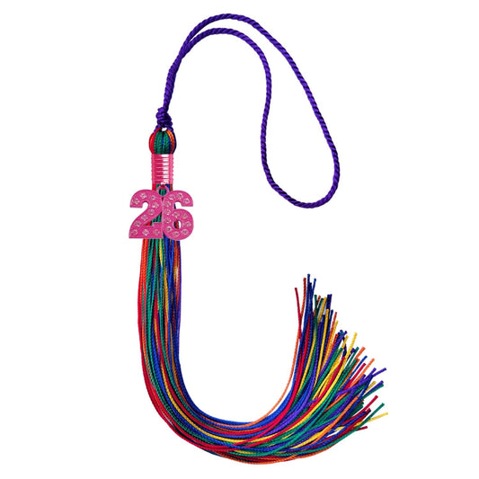 Rainbow Graduation Tassel with Pink Bling Charm by Wholesale Grad Supply