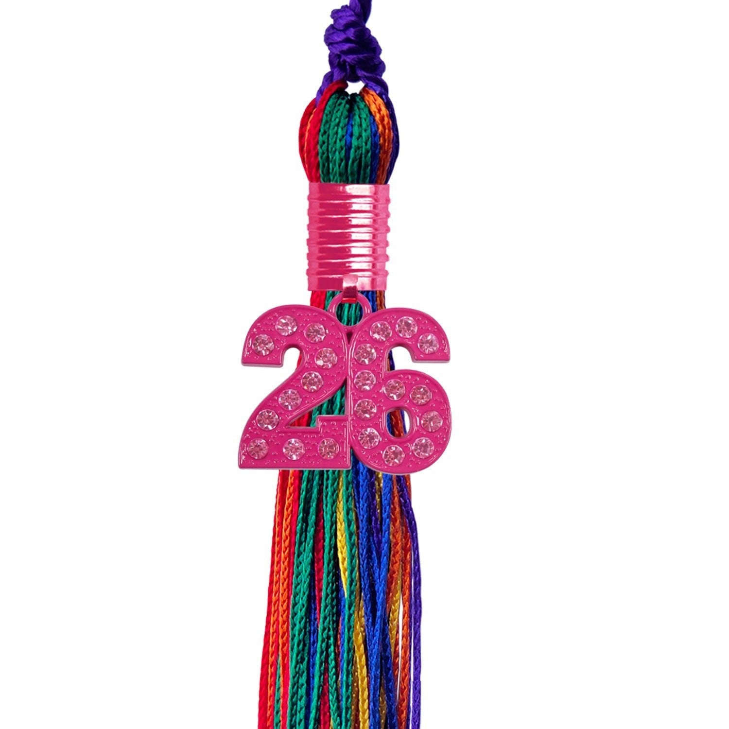 Rainbow Graduation Tassel with Pink Bling Charm by Wholesale Grad Supply