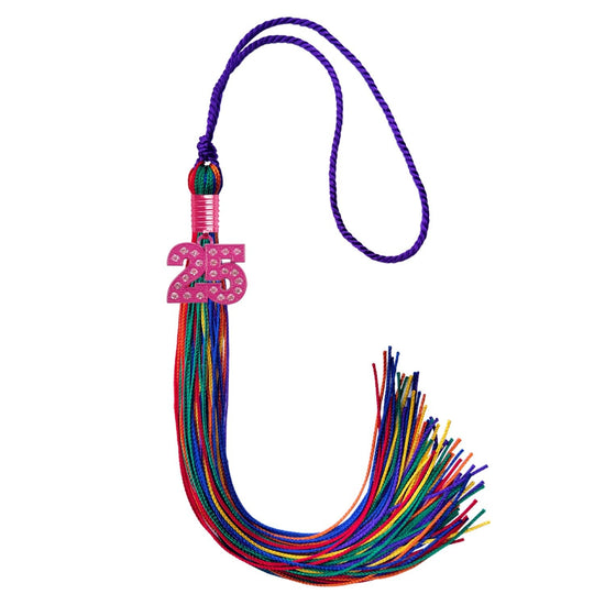 Rainbow Graduation Tassel with Pink Bling Charm by Wholesale Grad Supply