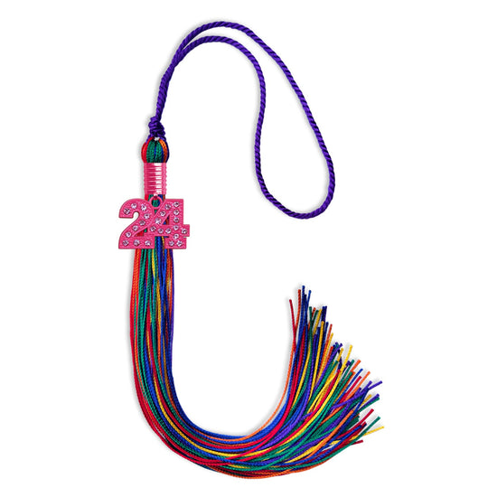 Rainbow Graduation Tassel with Pink Bling Charm by Wholesale Grad Supply