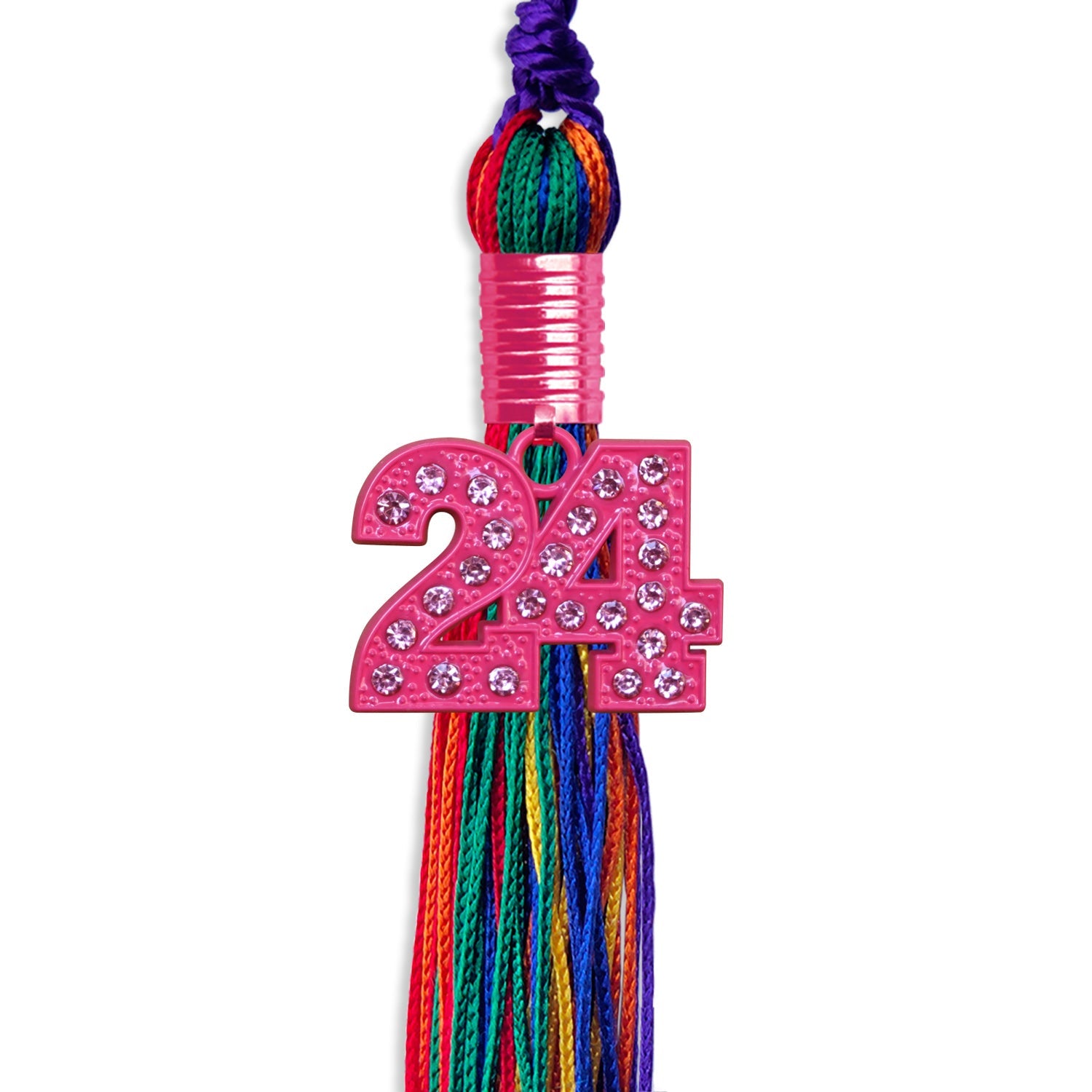 Rainbow Graduation Tassel with Pink Bling Charm by Wholesale Grad Supply