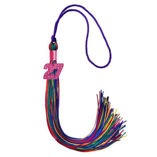 Rainbow Graduation Tassel with Pink Bling Charm by Wholesale Grad Supply