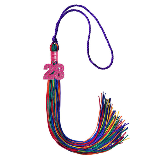 Rainbow Graduation Tassel with Pink Bling Charm by Wholesale Grad Supply