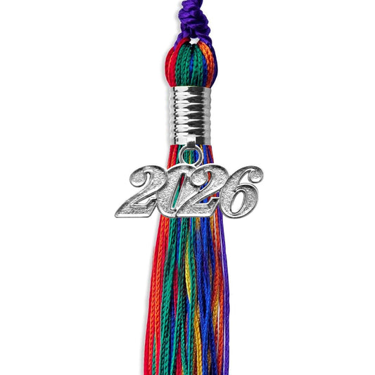 Rainbow Graduation Tassel with Silver Bling Charm by Wholesale Grad Supply