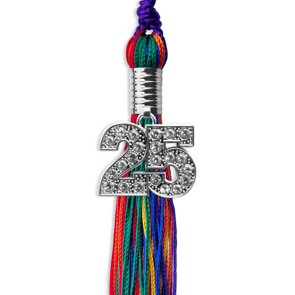 Rainbow Graduation Tassel with Silver Bling Charm by Wholesale Grad Supply