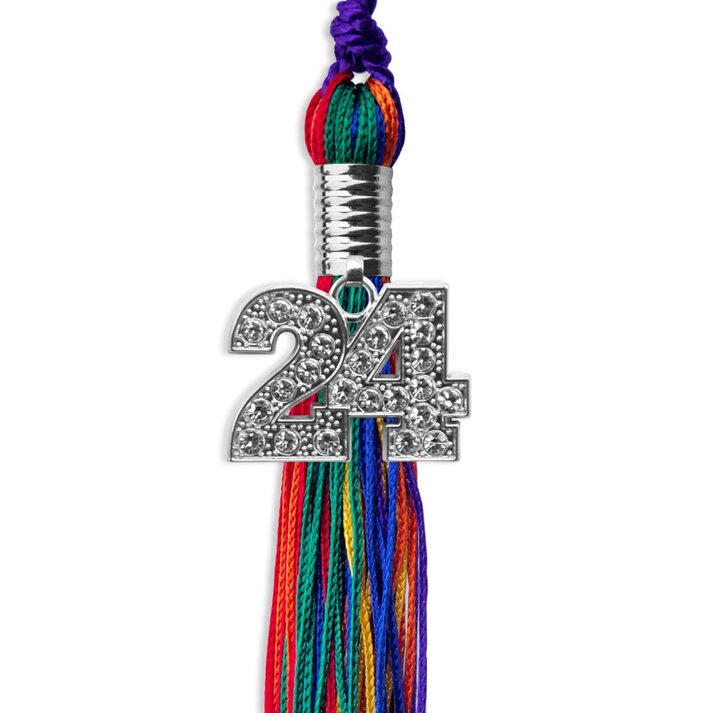 Rainbow Graduation Tassel with Silver Bling Charm by Wholesale Grad Supply