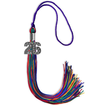 Rainbow Graduation Tassel with Silver Bling Charm by Wholesale Grad Supply